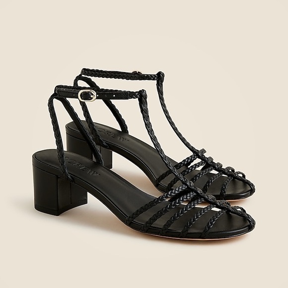 J Crew Shay braided-strap block-heel sandals in leather CK001